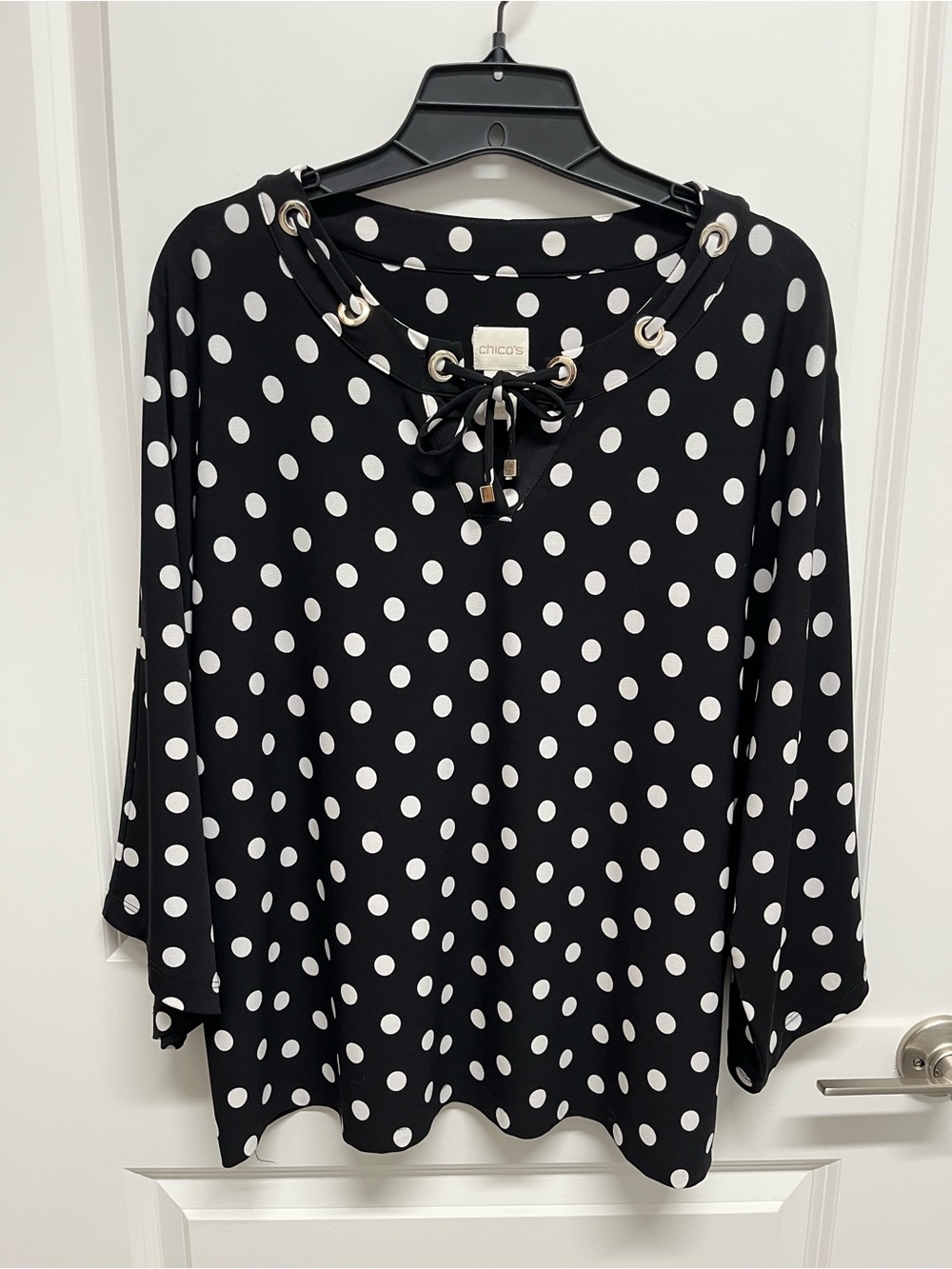 Chico's Black & White Polka Dot Lace-Up Tunic